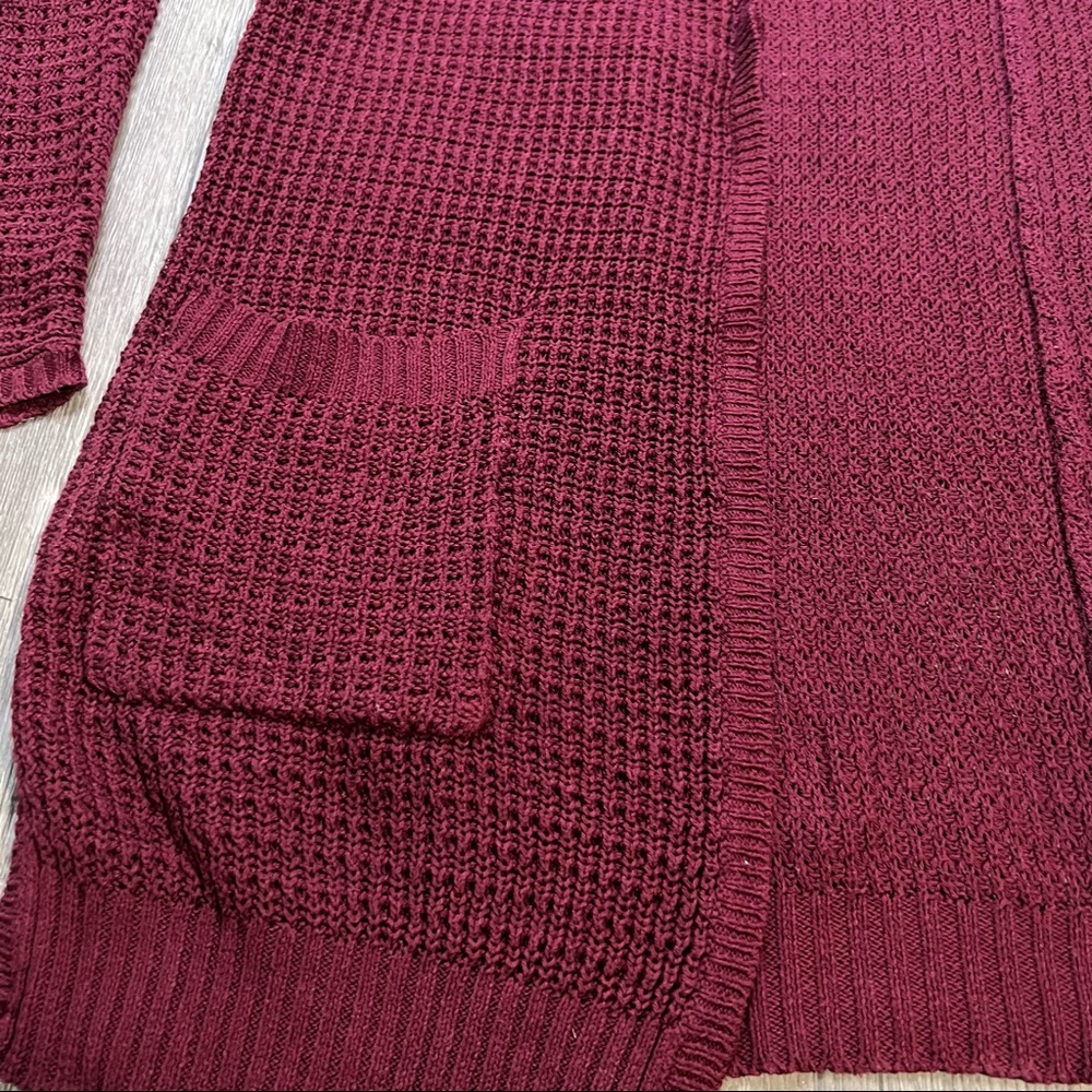 Aeropostale Oversized Open Front Burgundy Waffle Knit Cardigan Sweater | Size: M - Picture 8 of 12